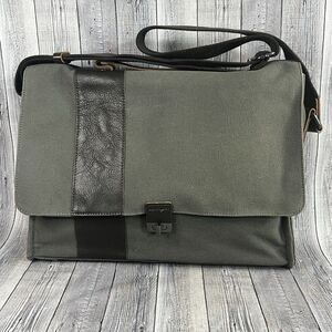 Pottery Barn Messenger Laptop Bag Bradley Leather & Canvas Taupe & Olive Bag